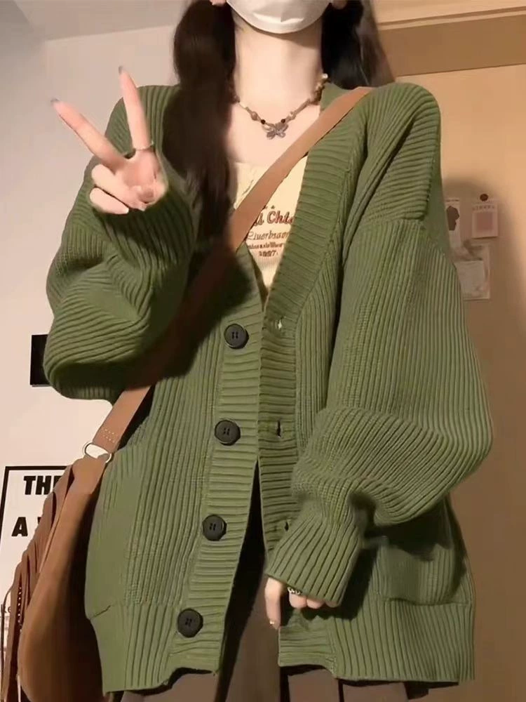 Вязанный кардиган демисезон для отдыха, свитер, куртка, oversize, V-образный вырез