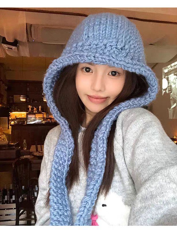 韩国东大门新款手工粗毛线编织帽子女秋冬针织帽保暖巴拉克拉法帽|undefined