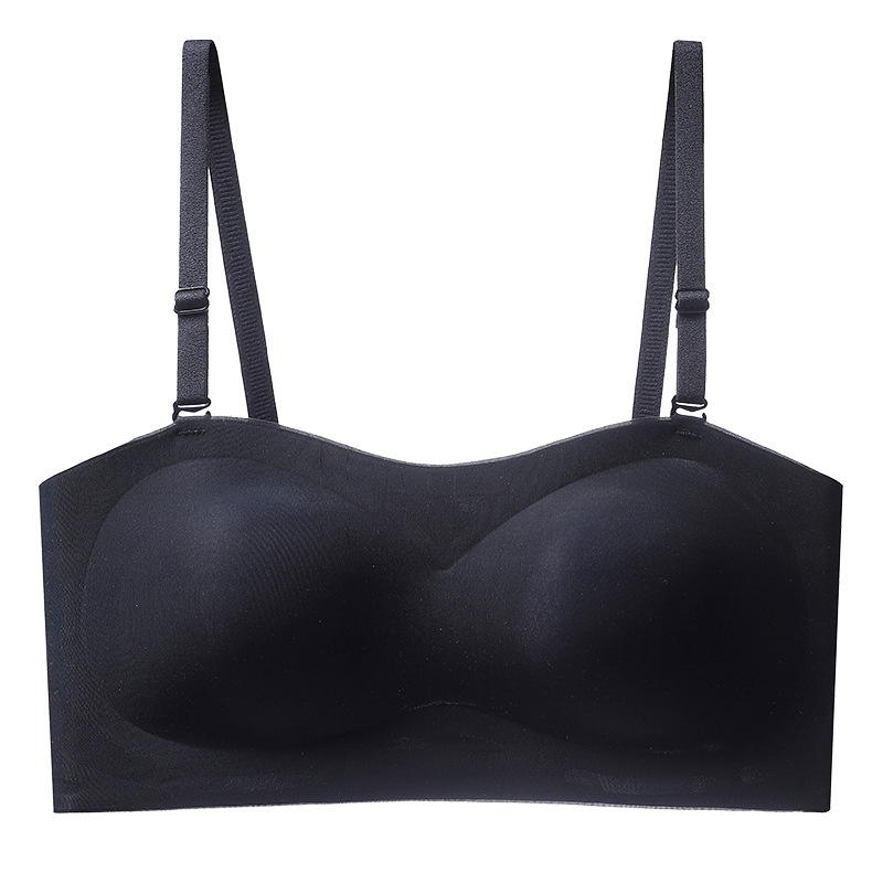 Ropa interior de tubo invisible para mujer, pecho pequeño antideslizante, recogido, grande, sin anillo de acero, sin marcas, sin correa de hombro desmontable, ropa interior para mujer