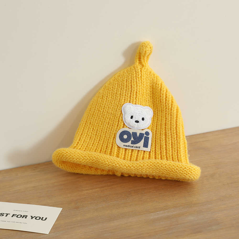 2024 otoño y invierno nuevo unisex lindo sombrero de punto de cabeza de oso simple sombrero de lana casual universal