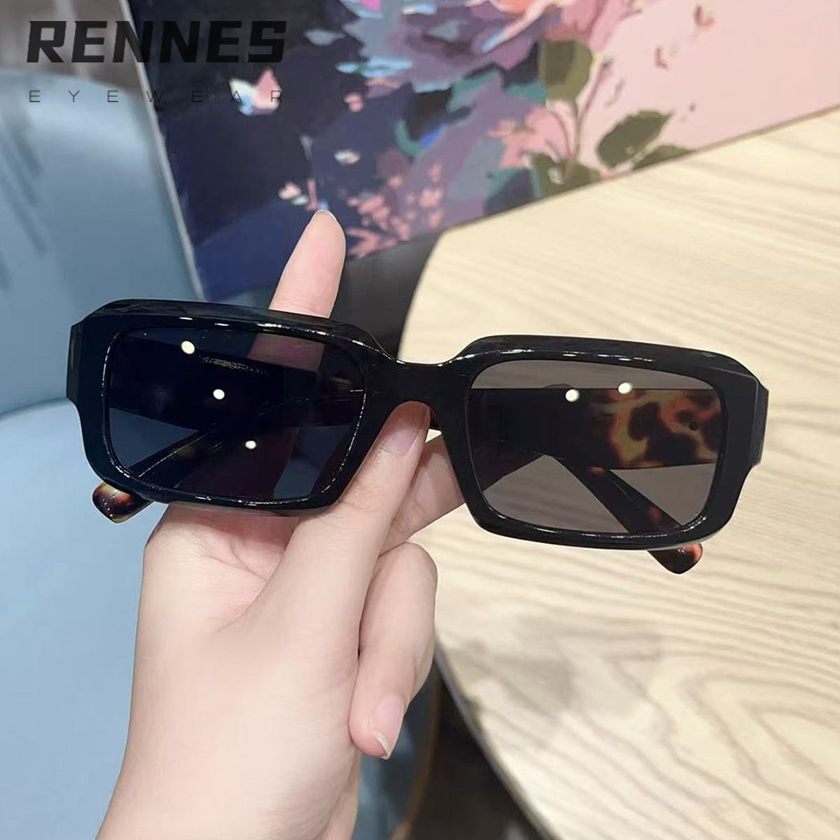 Nuevas gafas de sol de todo fósforo de moda rectangular retro europeas y americanas transfronterizas