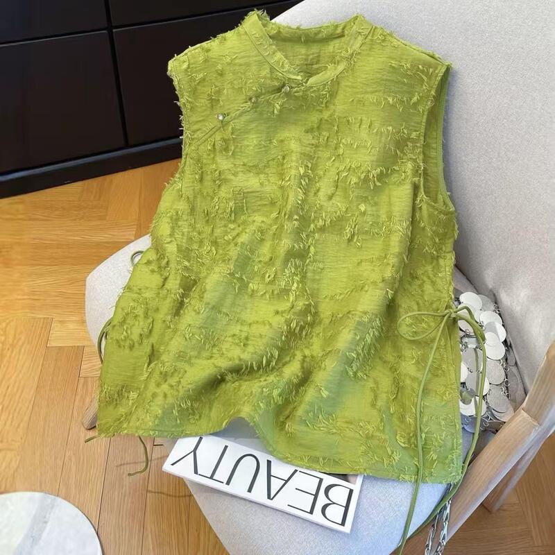 New Chinese-Style National Fashion Women's Cut-Out Sleeveless Shirt Vest, 2026 Summer New Retro Blouse Top