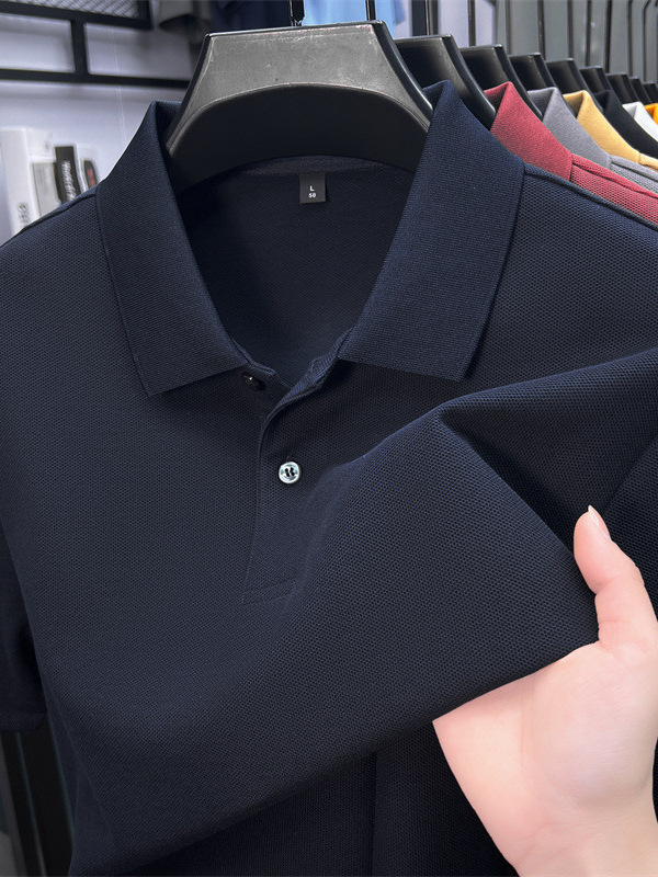 Cross-Border Popular Mercerized Cotton Men's Half-Sleeved T-Shirt Summer New Pure Color Lapel Polo Shirt Casual Customizable Logo
