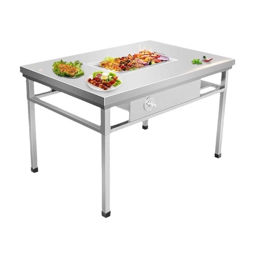 Commercial Stainless Steel Self-Service BBQ Table Smokeless Charcoal Household Strolling Outdoor Gas Grilled Meat Courtyard Lamb Leg Table