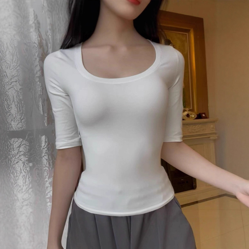 skims 卡戴珊cotton 中袖T恤弹力修身显瘦春夏圆领U领正肩高弹|undefined