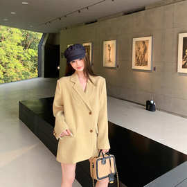 西装外套女秋装2025新款廓型韩版休闲百搭宽松显瘦翻领毛呢小西服