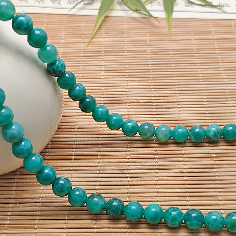 Collar de joyas de ágata de pavo real antiguo verde pulsera DIY accesorios a través de agujeros redondos cuentas de ágata semiacabadas cuentas de ágata
