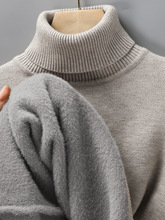 冬季新款纯色毛衣加绒加厚可翻高领修身针织衫男士长领内搭打批发