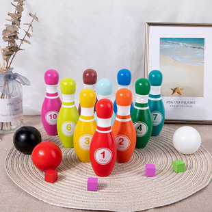 Wooden Children's Bowling Game for Young Children Early Education Cognitive Fun Parent-Child Interactive Sports and Leisure Toys