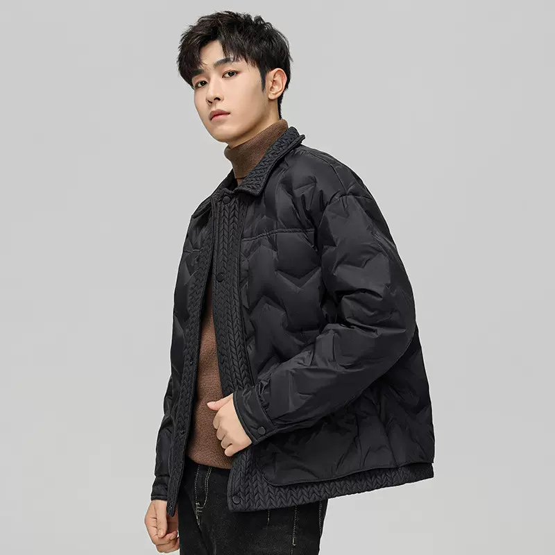 日系复古百搭潮流宽松翻领羽绒服男士冬季新款鸭绒保暖休闲外套