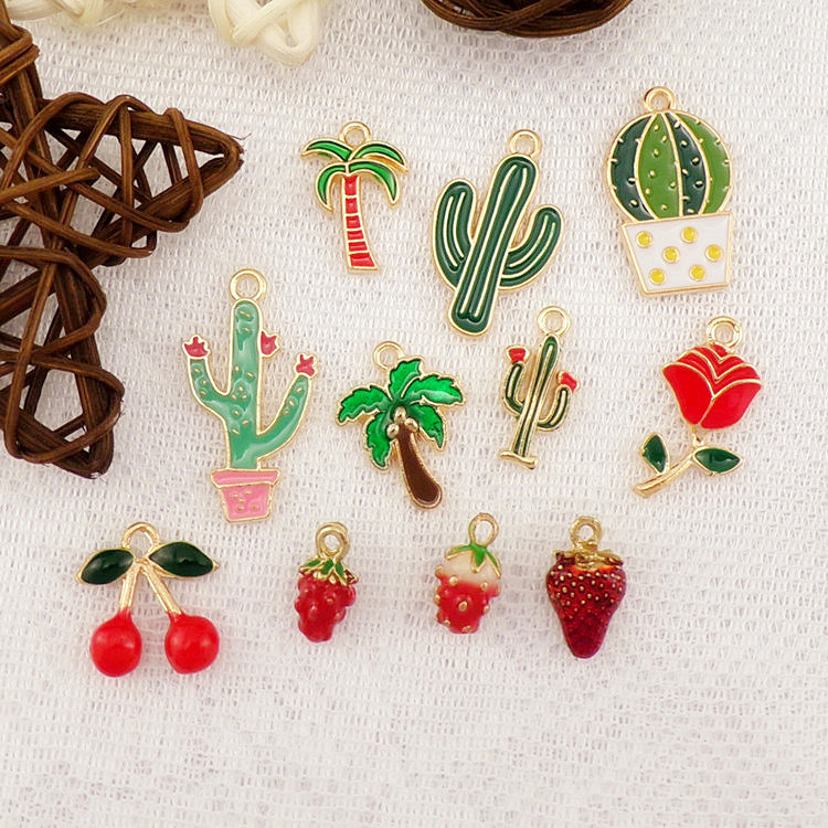 Alloy Material 10 PCS/Package 15 * 20mm Alloy Cactus Cherry Strawberry Pendant