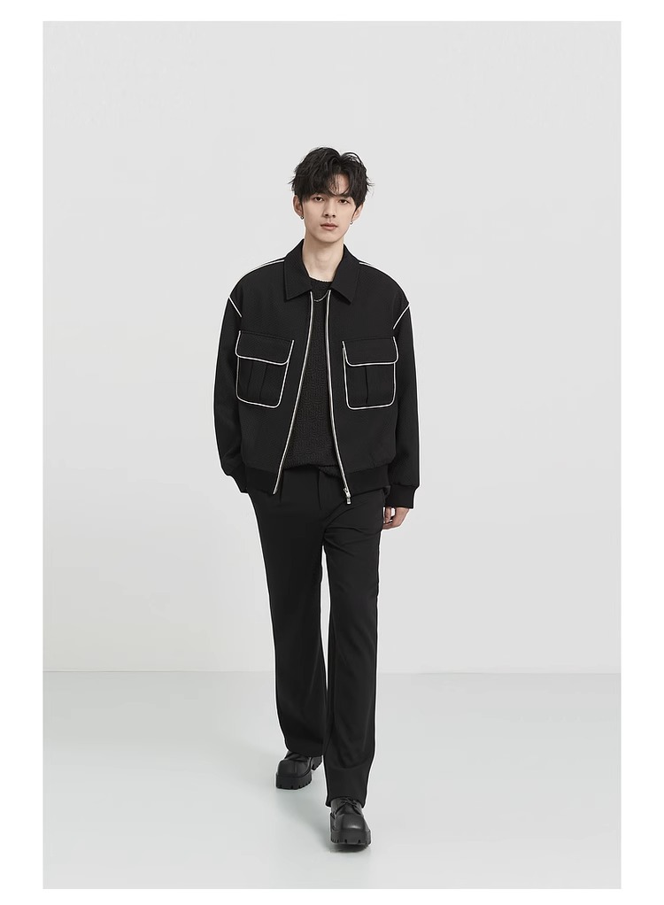 Modische Herrenjacke Mit Kontrastkante Und Revers Design_voghion.com