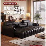 中古风零靠墙电动沙发多功能可遥控伸缩真皮沙发床一体两用劳伦斯