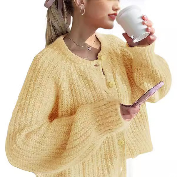 2025 New Autumn and Winter Cross-Border Amazon Knitwear European and American Loose Lazy Style Pure Color Long-Sleeved Cardigan Knitwear for Women