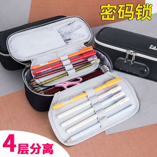 Cross-border Amazon simple password lock large-capacity pencil case high school student pencil case portable canvas stationery storage bag
