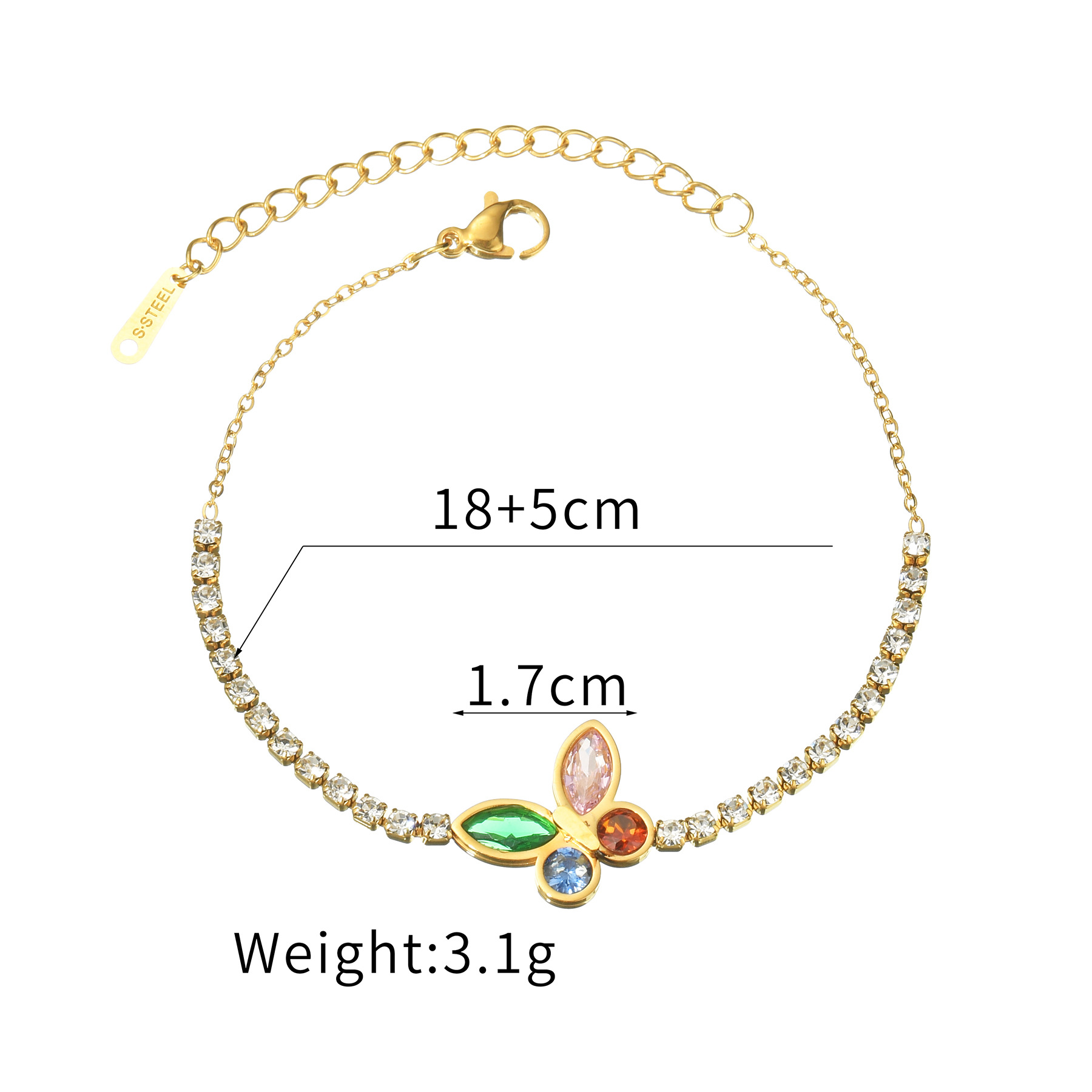 9g Weight Ion Plating (IP) Gold Plating Process Ion Plating (IP) Real Gold Plated 18K Gold Butterfly 304 Stainless Steel Casual Simple Style Waterproof Non Tarnish 304 Stainless Steel Bracelets