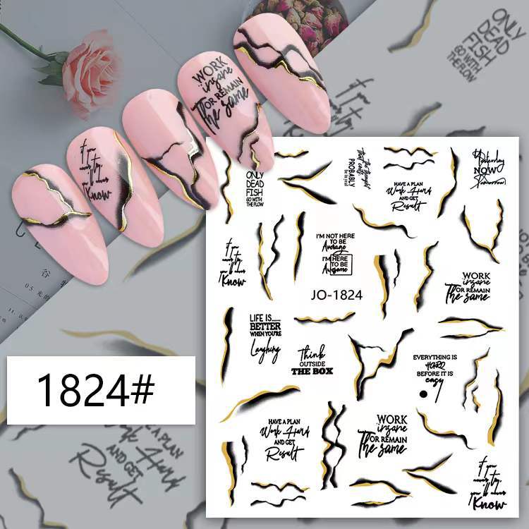 Nuevas pegatinas de uñas de oro de color marmoleado transfronterizo patrón de colina irregular curva dorada en blanco y negro pegatinas astringentes