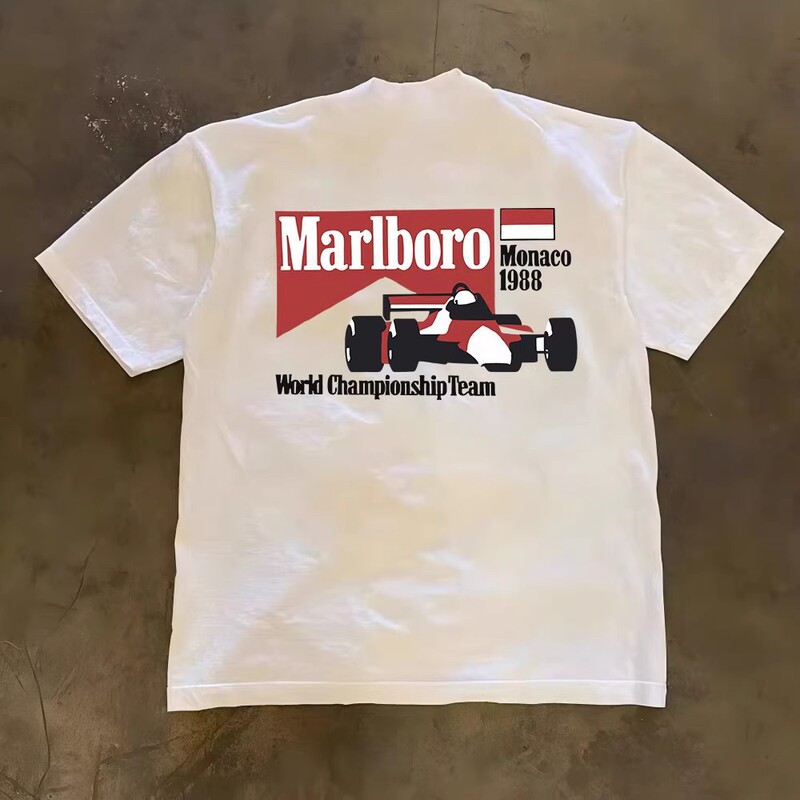 Short-sleeve men's t-shirt F1 racing Monaco retro print summer round neck pure cotton men's loose fit cross-border factory wholesale