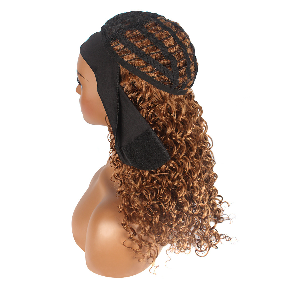 Perruque synthétique perruque cheveux longs femme foulard marron dégradé petit bandeau bouclé fibre synthétique_voghion.com