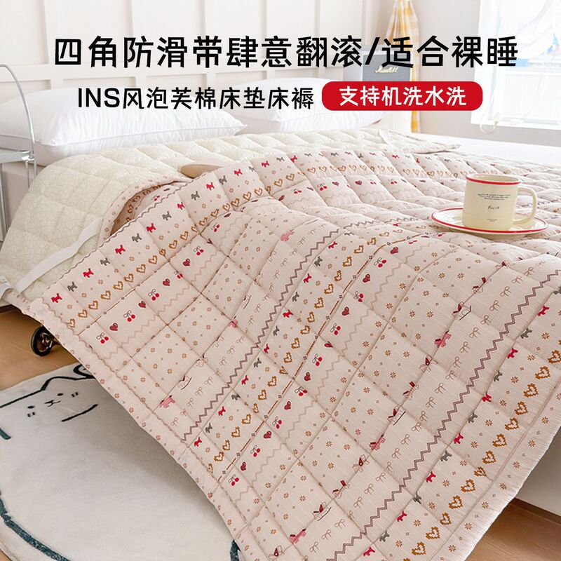 Fresh and Simple Style Puff Cotton Mattress Topper, Quilted Bed Pad Suitable for All Seasons, Double Bed Home Mattress Pad, Soft and Fluffy