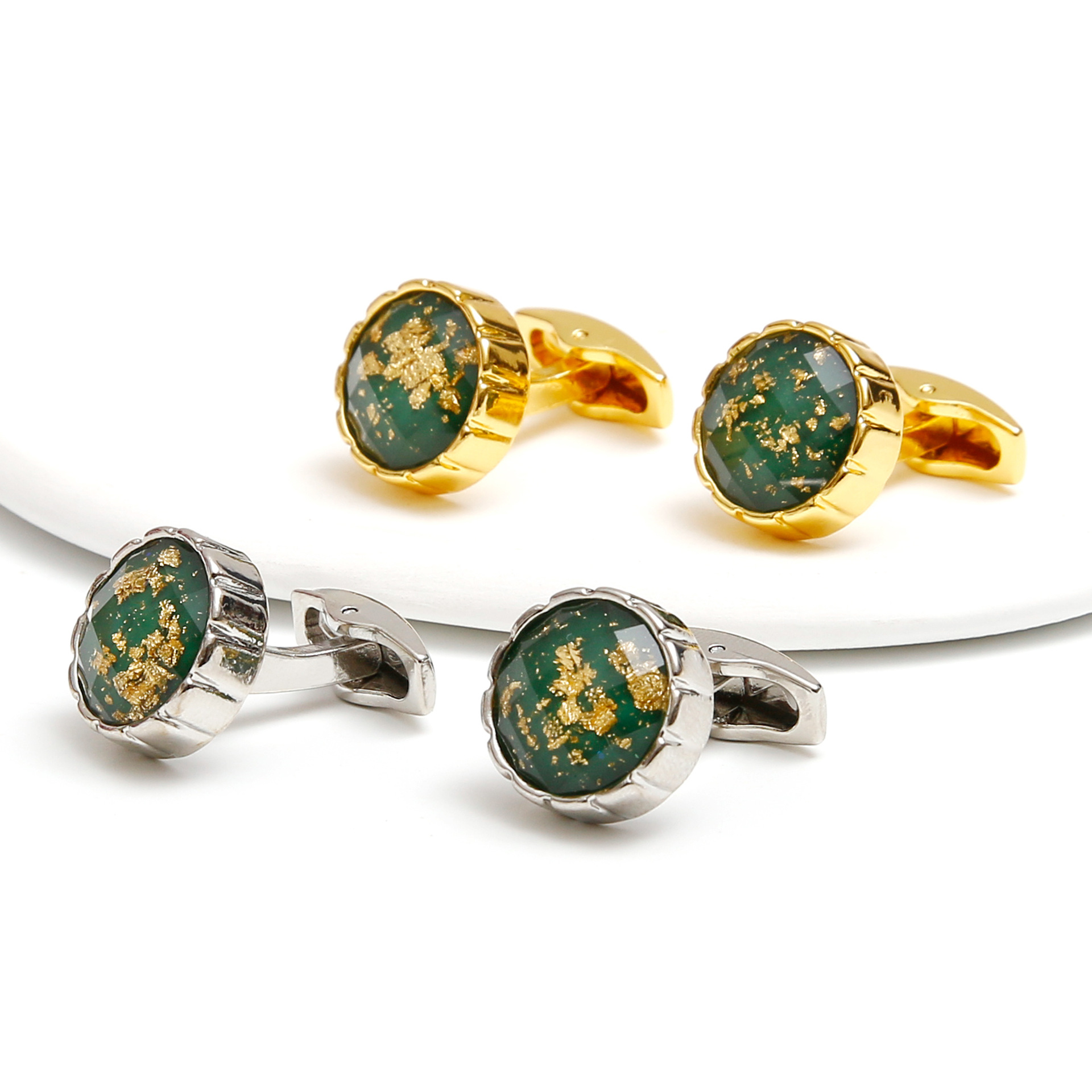 Color Crystal Jewelry Cross-Border Simple Accessible Luxury Elegant Round Men's Shirt Cufflinks 1 Pair Dropshipping Wholesale Spot