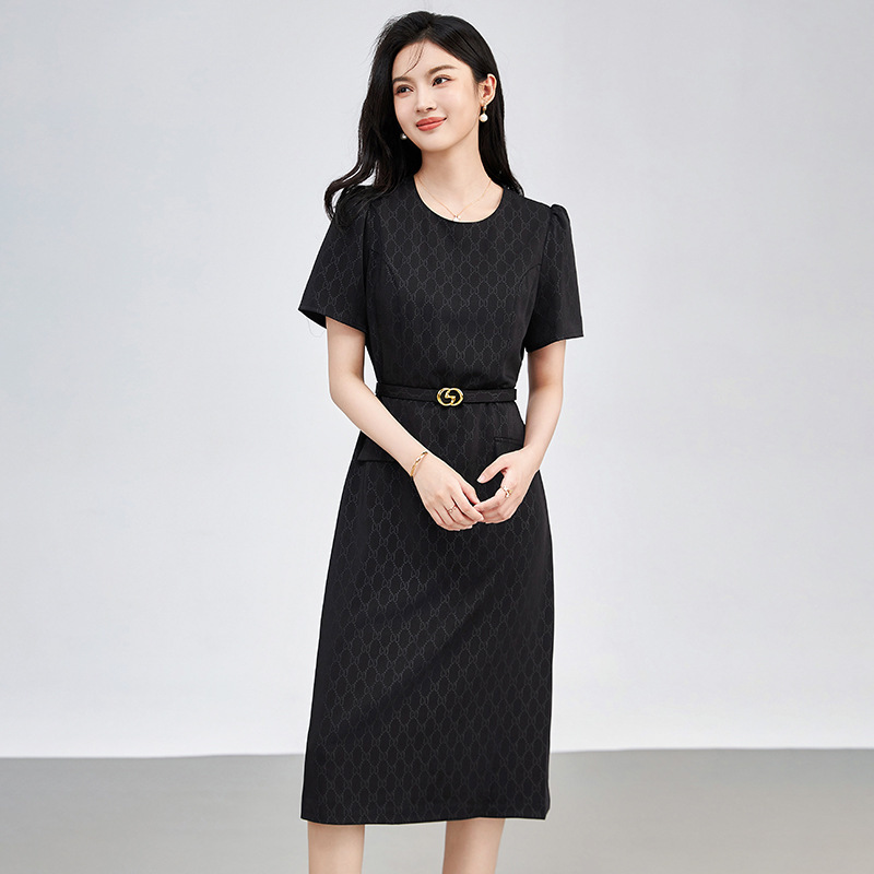 Đầm suông nữ midi mùa hè tay ngắn — 2411407 - Da đen chi tiết 4
