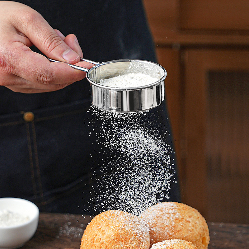 304 stainless steel sugar powder sieve hand-held flour sieve matcha cocoa powder over screen powder dispenser household baking tools