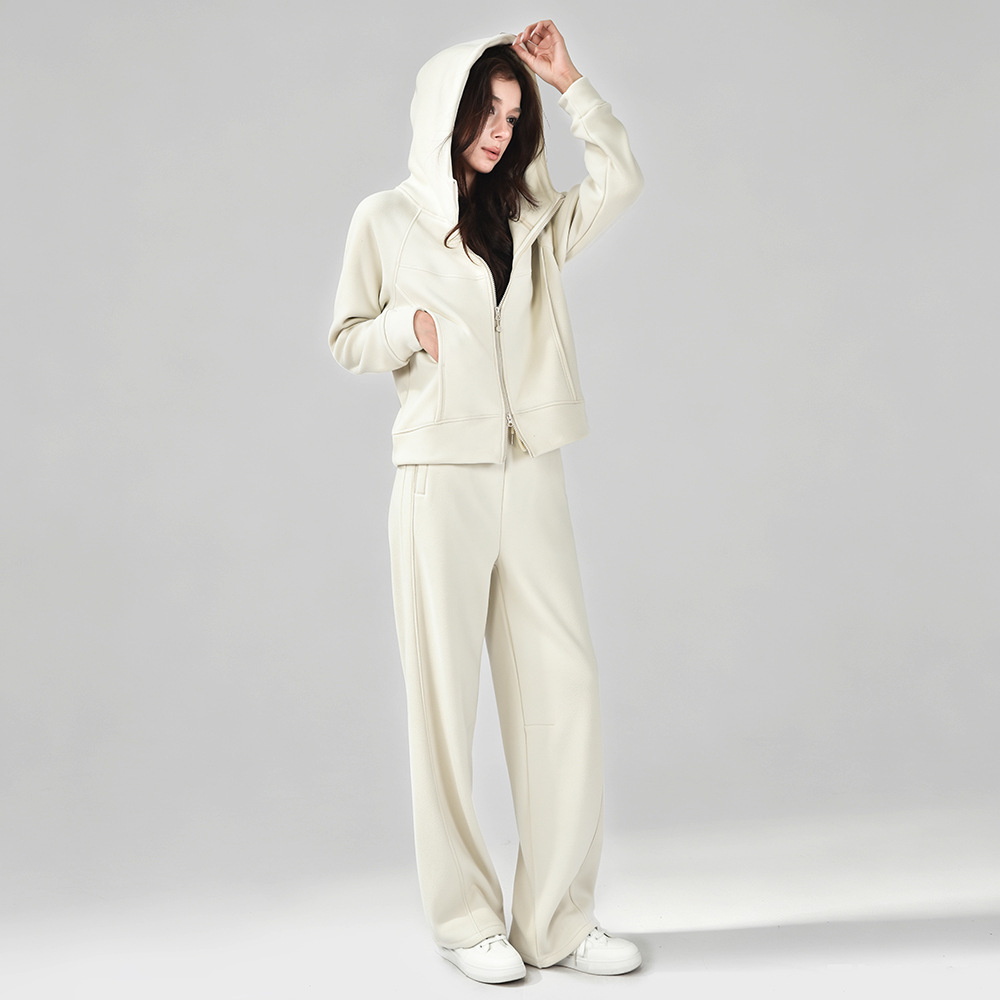Women's sportswear set, 2026 new autumn/winter collection, fleece-lined hooded jacket, women's running and casual two-piece set, thick sweatshirt