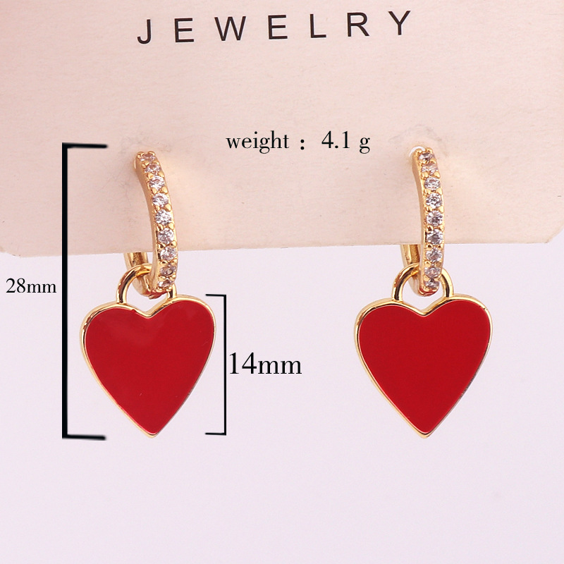 Retro Heart Shape Copper Earrings Stoving Varnish Artificial Gemstones Copper Earrings