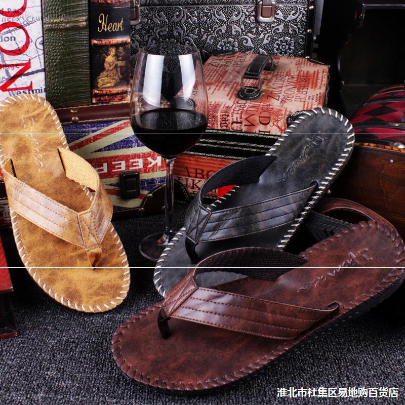 *Men Leather flip flops Sandals casual b...