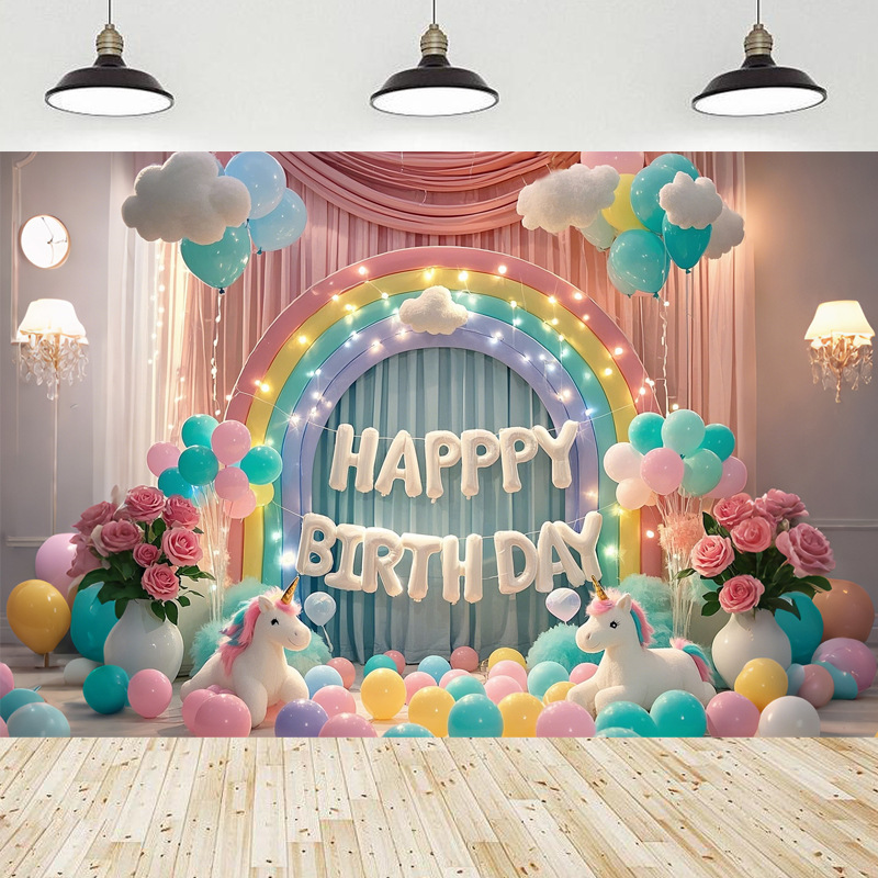 Fondo de cumpleaños para niños de unicornio transfronterizo fiesta de la pancarta de comercio exterior de Amazon fotografía de la tela de fondo accesorios de la foto