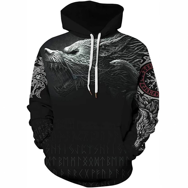 Spring and Autumn New Viking Myth 3D Digital Printing Hooded Sweatshirt Long Sleeve Fashionable Brand Baseball Suit Couple Sweatshirt Spring and Autumn New Viking Myth 3D Digital Printing Hooded Sweatshirt Long Sleeve Fashionable Brand Baseball Suit Couple Sweatshirt