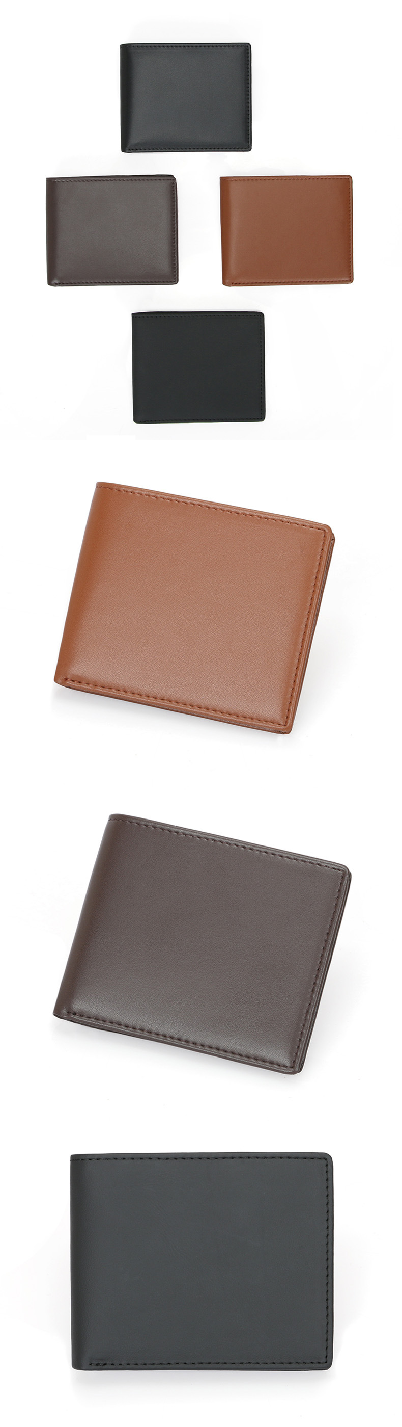 Men's Gender Business Style Square Shape Men's Solid Color Genuine Leather Flip Cover Small Wallets