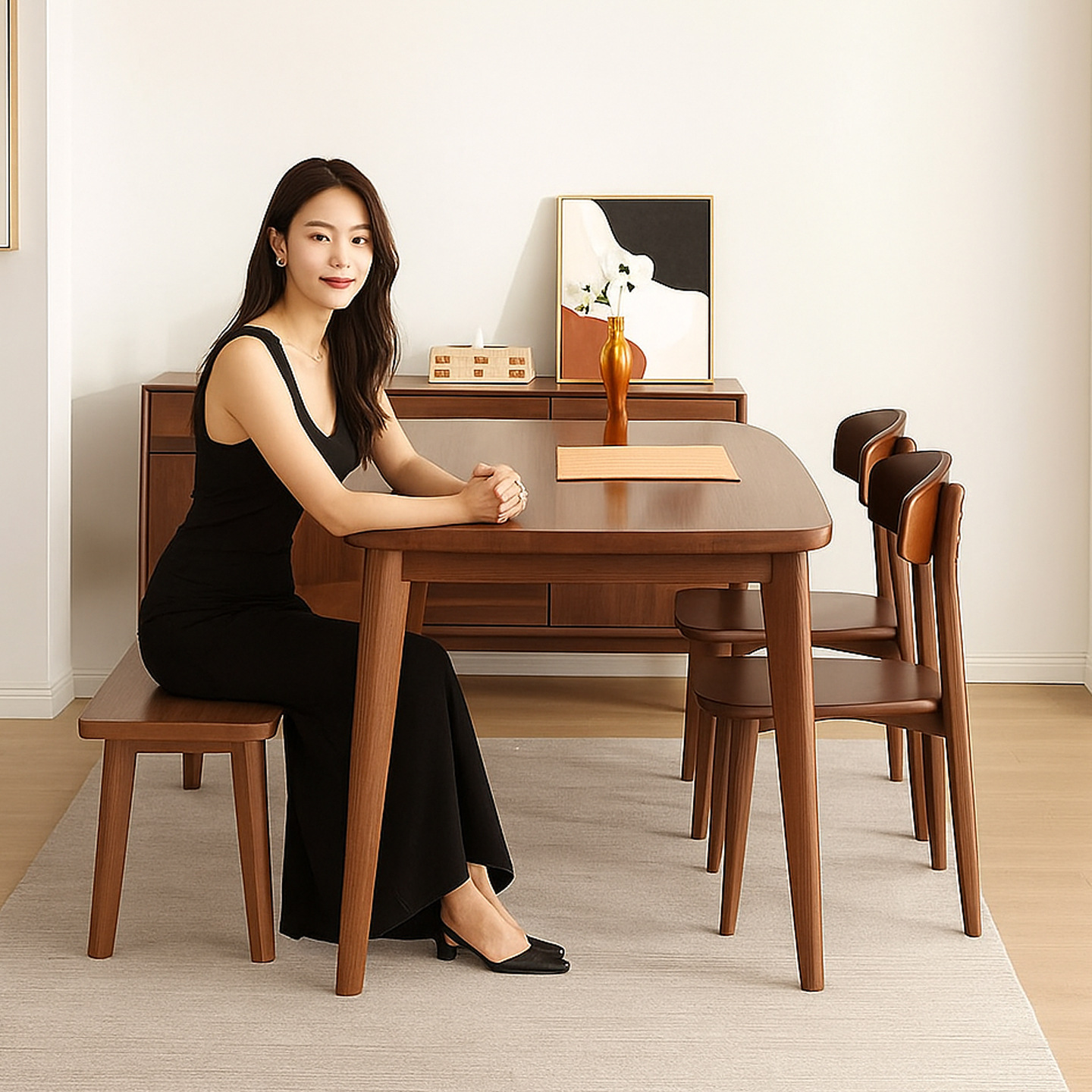 Mesa de comedor de madera sólida, pequeña casa de alquiler simple, mesa de comedor de madera de nuez, silla de mesa de comedor, 2025 nueva casa