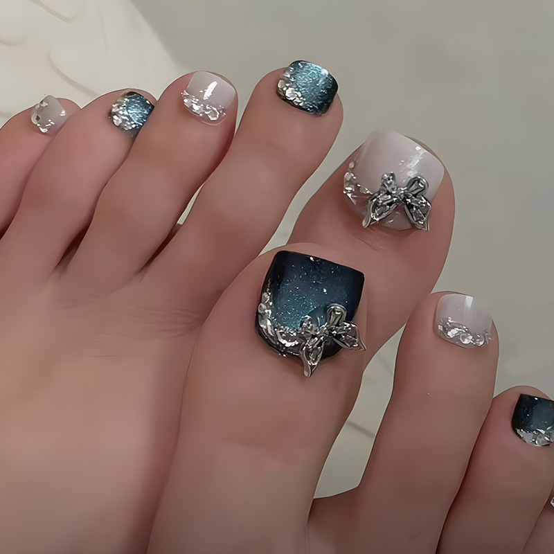 Simple three-dimensional butterfly wearing nail foot sweet toenail patch wearing nail senior feeling wearing nail piece wholesale Simple three-dimensional butterfly wearing nail foot sweet toenail patch wearing nail senior feeling wearing nail piece wholesale
