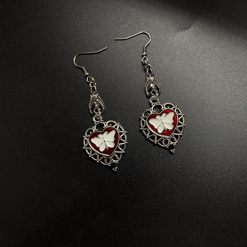 15g Weight Alloy Ear Needle Material Drop Earrings Classification 1 Pair Quantity Holiday, Daily Occasion Alloy Material Halloween Festival Heart Shape, Butterfly, Skull Pattern Women's Gender Hip-Hop Style 1 Pair Halloween Hip-Hop Heart Shape Butterfly Skull Alloy Drop Earrings 3