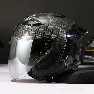 Vehicle Half Helmet Motorcycle 3/4 – Motosiklet kaskı (dəbilqə) - 12k-bright-black-transparent-day-and-night-silver-plated-lenses-m