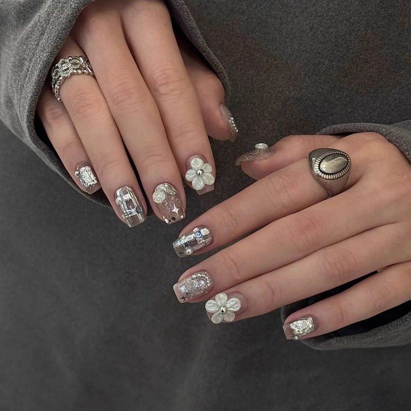 Purely Handmade Wearable Nails, Classy Manicure Patches, French Carved Almond Manicure Patches, New Cream Style Manicure