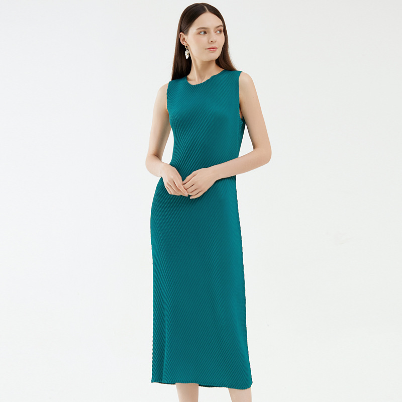 Miyake's New Summer Main Line Fish Scale Pleat Design Niche Skirt Waist Slimming Look Mid-Length Dress for Women