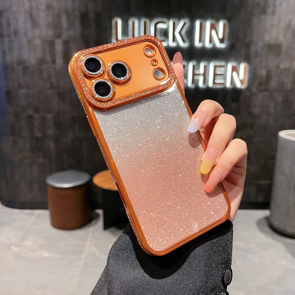 Adatto per iPhone 17 Pro Max con bordi quadrati impreziositi da diamanti, custodia glitterata sfumata per 16 Pro, 14/13, chiaro_voghion.com