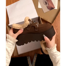 爆款冬季勃肯鞋增高厚底乐福鞋2025新款加绒保暖一脚蹬雪地靴女