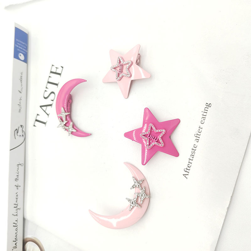 Star Moon Barrettes Super Beautiful Girl Side Clip Star Moon Bang Clip Fashion Five-pointed Star Cropped Hair Clip Barrettes Side Clip display picture 1