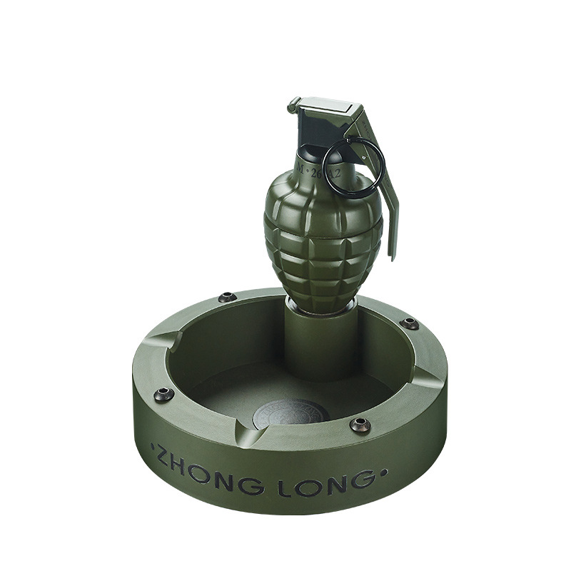 Gran tamaño todo el metal grado fiebre militar M84 modelo de granada de choque inflable encendedor a prueba de viento conjunto de cenicero