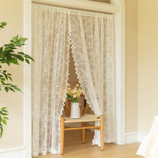 2024 New Punch-free Velcro Curtain Window Screen Curtain French White Lace Bay Window Curtain Partition Rod Curtain