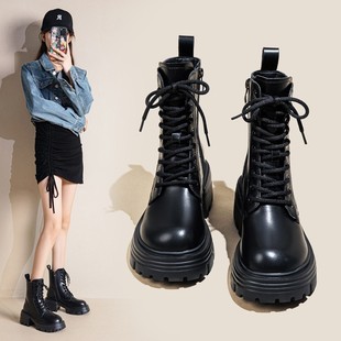 Thick-Soled Boots for Women Genuine Leather British Style 2025 New High-Heeled Small Height-Increasing Short Boots Versatile Spring & Fall Single Boots