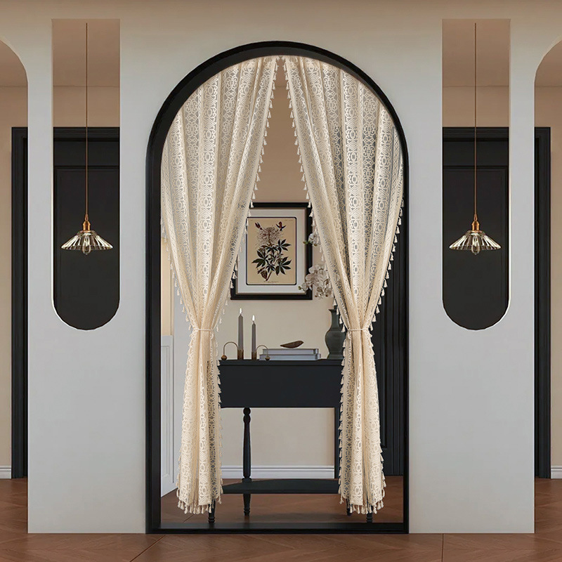 Cross-Border French-Style Cream Vintage Lace Curtains, No-Drill Bedroom and Living Room Arch-Shaped Door Sheer Curtains, Partition Window