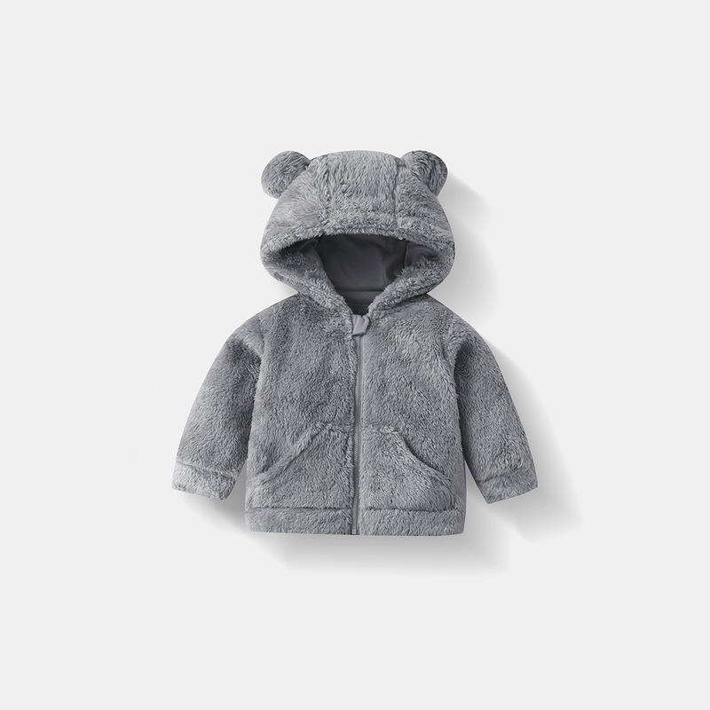 子供用ぬいぐるみトップス、秋と冬の子供用フード付きプラスベルベット暖かいジャケット、男性と女性のベビージッパーウールセータージャケット|undefined