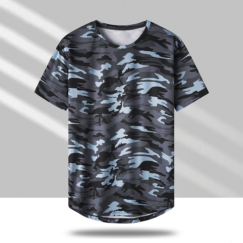 Europa tamaño transfronterizo verano delgado seda de hielo elástico ropa de trabajo de manga corta hombre rápido secado camiseta transpirable ropa de camuflaje ropa de trabajo image 1