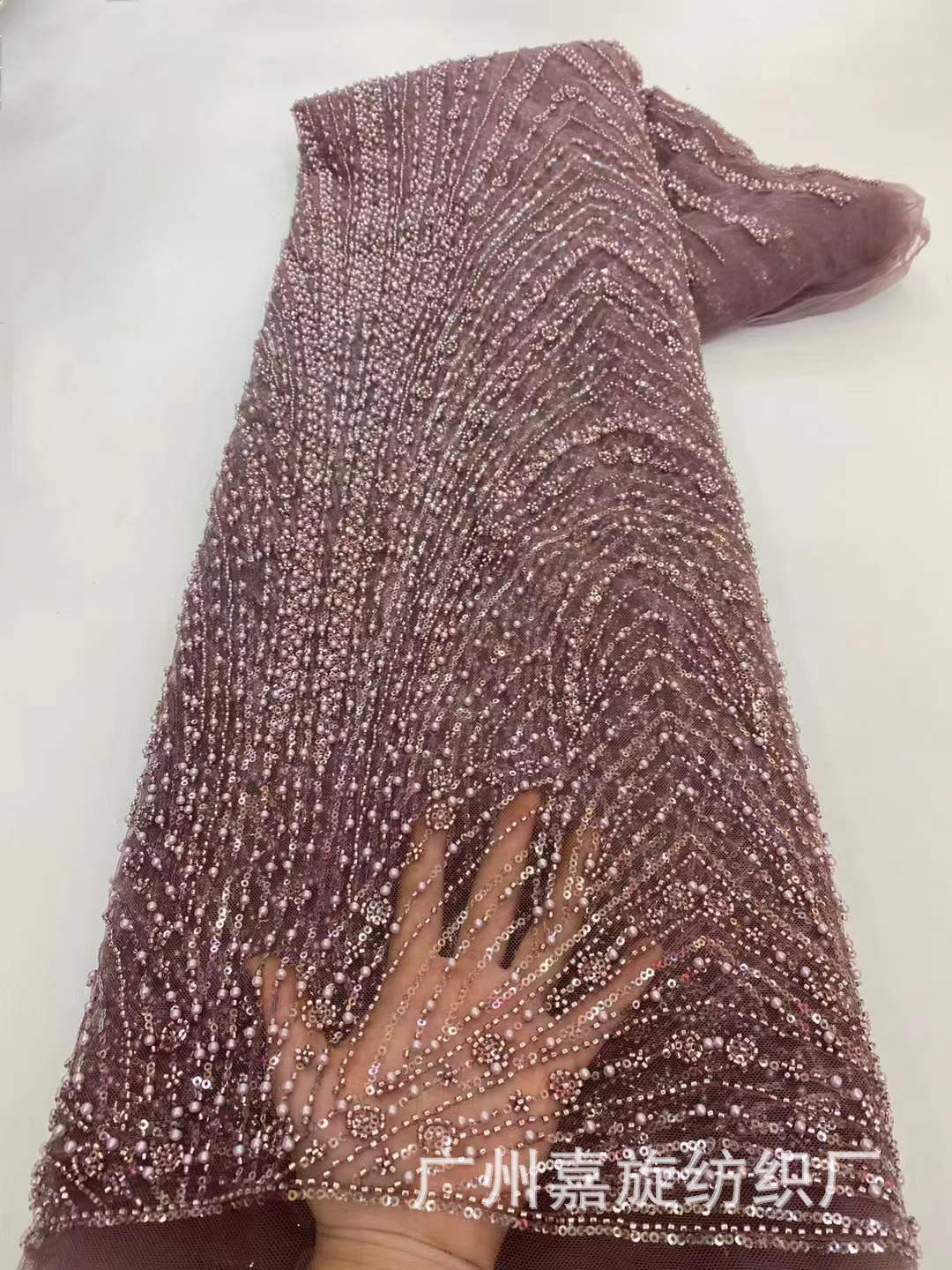 Vestido de novia blanco bordado con cuentas tela transfronteriza exclusivo para el vestido de noche europeo y americano vestido de tela de lentejuelas de malla JX3977