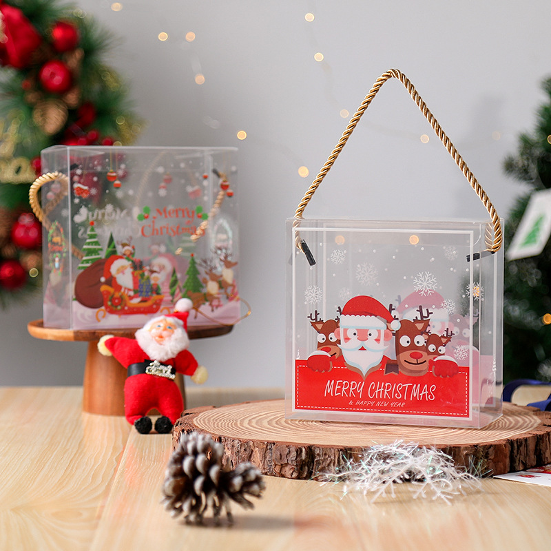 订货圣诞节透明雪花酥包装盒PET礼物手提糖果饼干小礼盒烘焙盒子